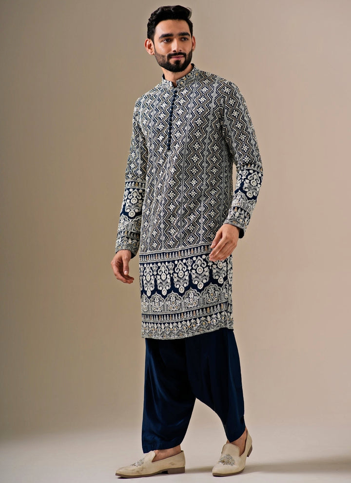 Midnight Blue Georgette Kurta Set with Patiala Pants