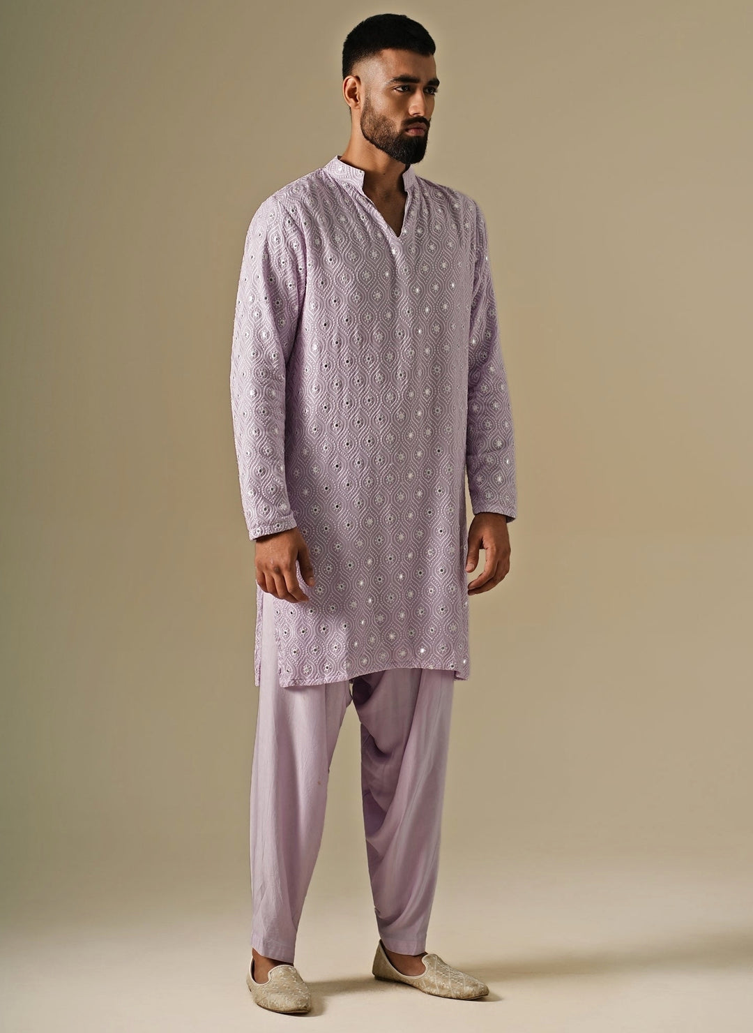 Lavender Georgette Mirror Kurta Set