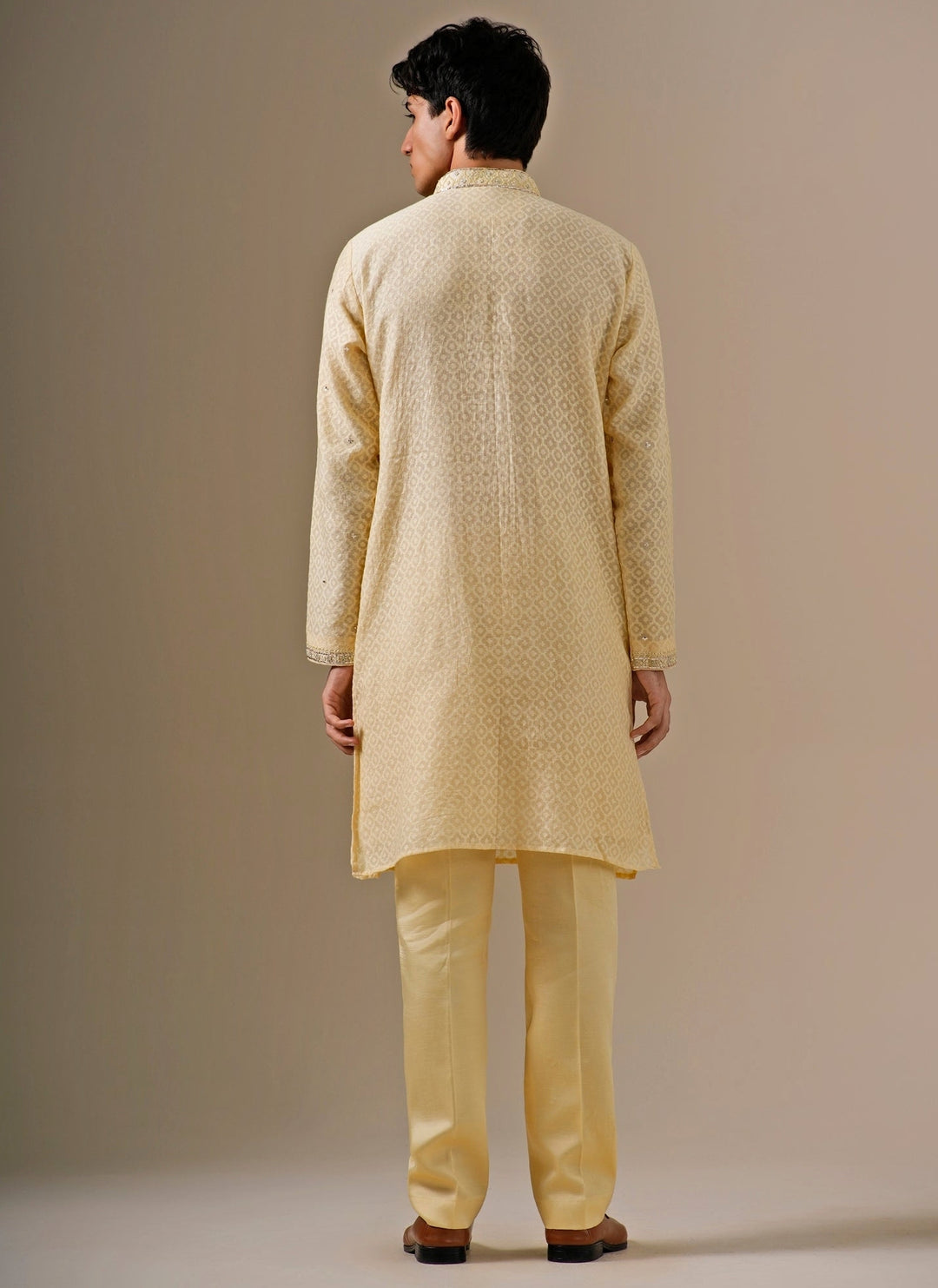 Beige Cotton Jacquard Kurta Set