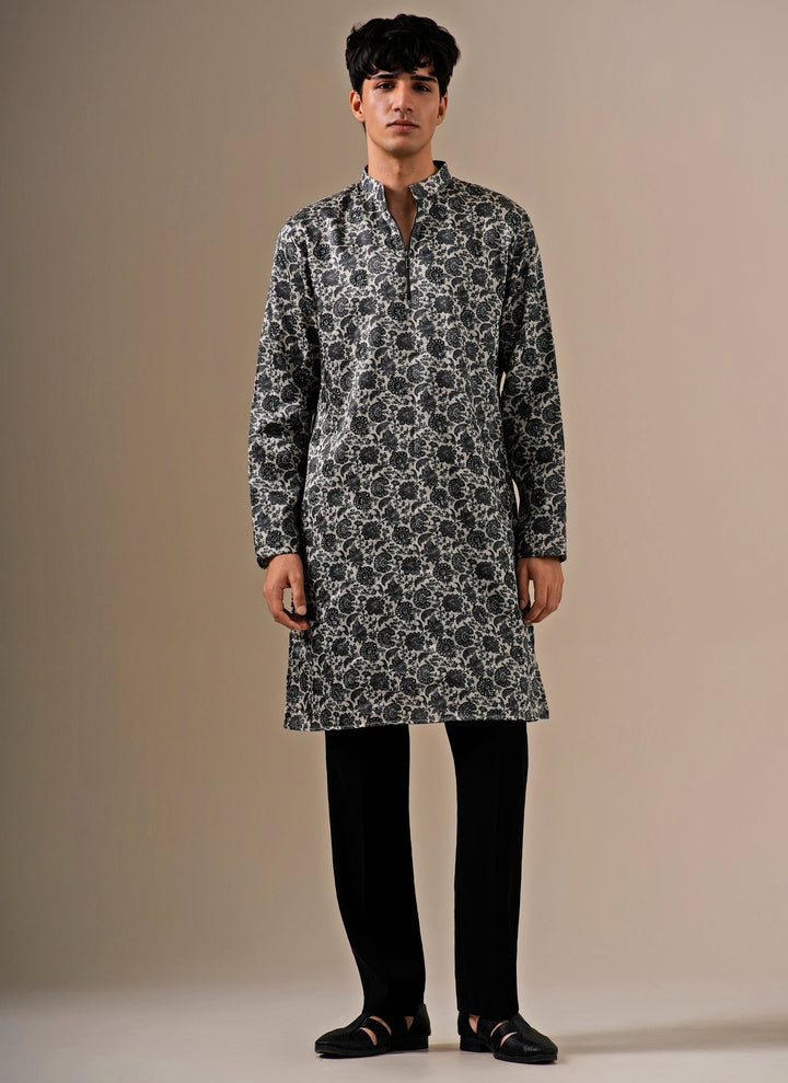 Charcoal Black Tussar Silk Kurta Set
