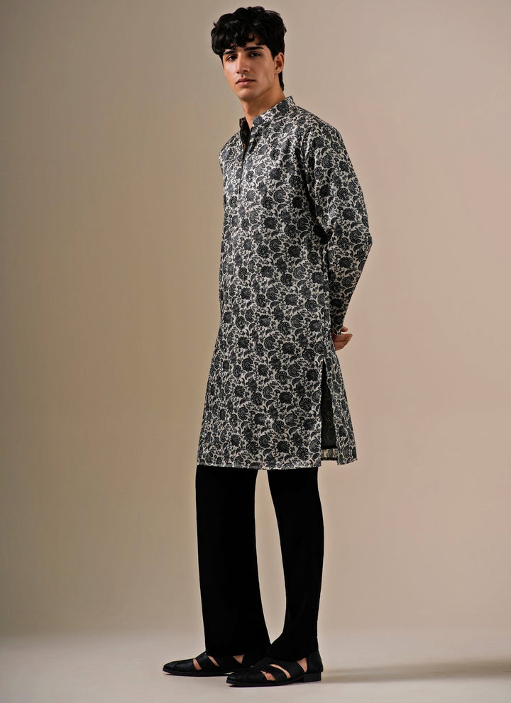 Charcoal Black Tussar Silk Kurta Set