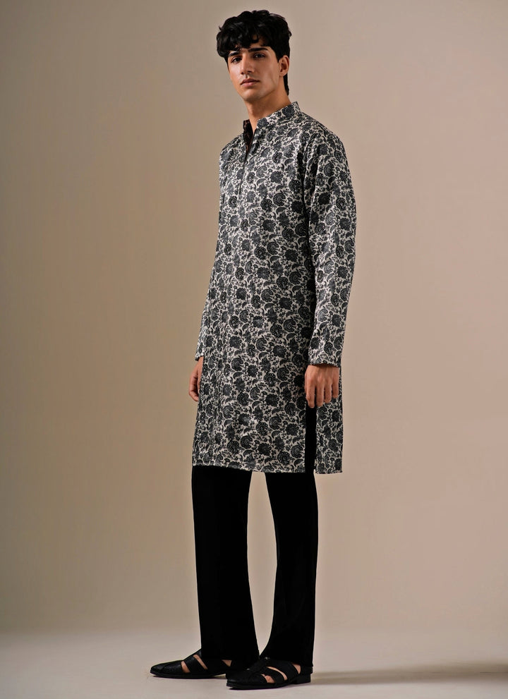 Charcoal Black Tussar Silk Kurta Set