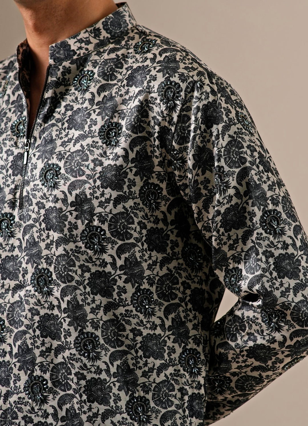 Charcoal Black Tussar Silk Kurta Set