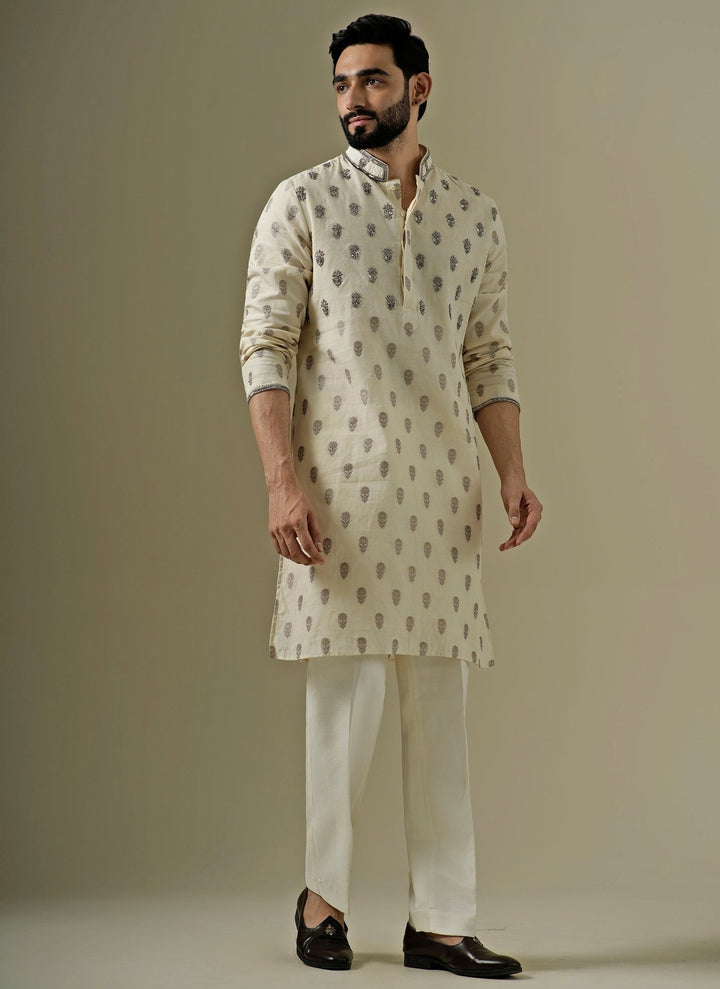 Muted Beige Cotton Chanderi Kurta Set