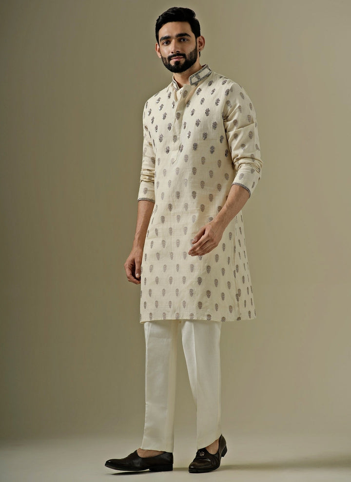 Muted Beige Cotton Chanderi Kurta Set