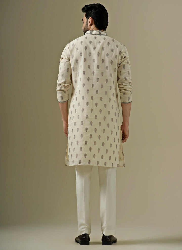 Muted Beige Cotton Chanderi Kurta Set