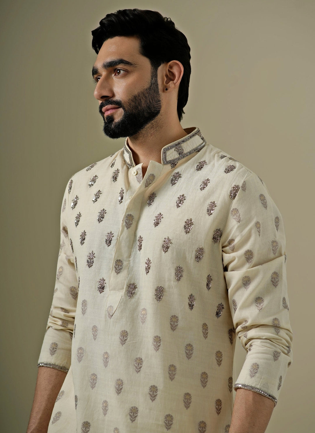 Muted Beige Cotton Chanderi Kurta Set