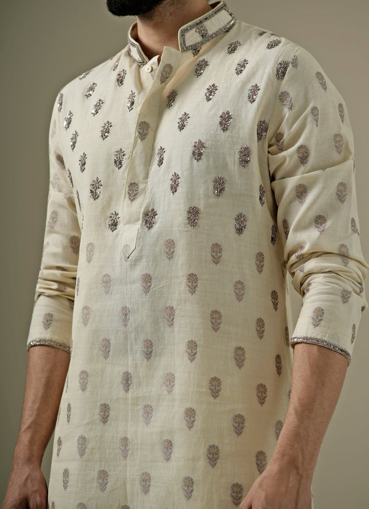 Muted Beige Cotton Chanderi Kurta Set