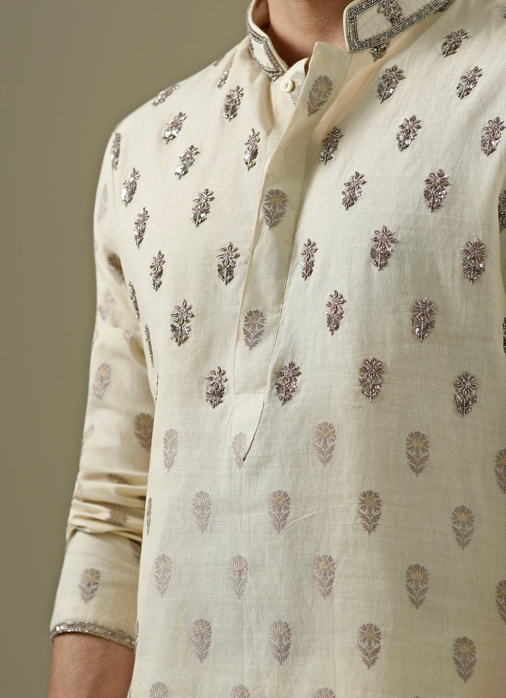 Muted Beige Cotton Chanderi Kurta Set