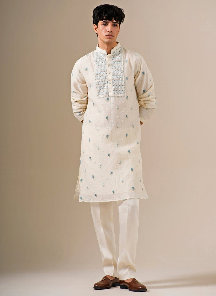 White Cotton Chanderi Kurta Set