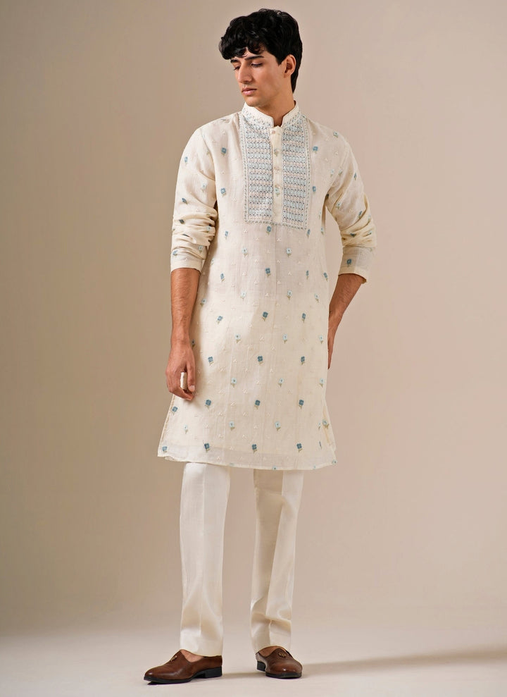 White Cotton Chanderi Kurta Set