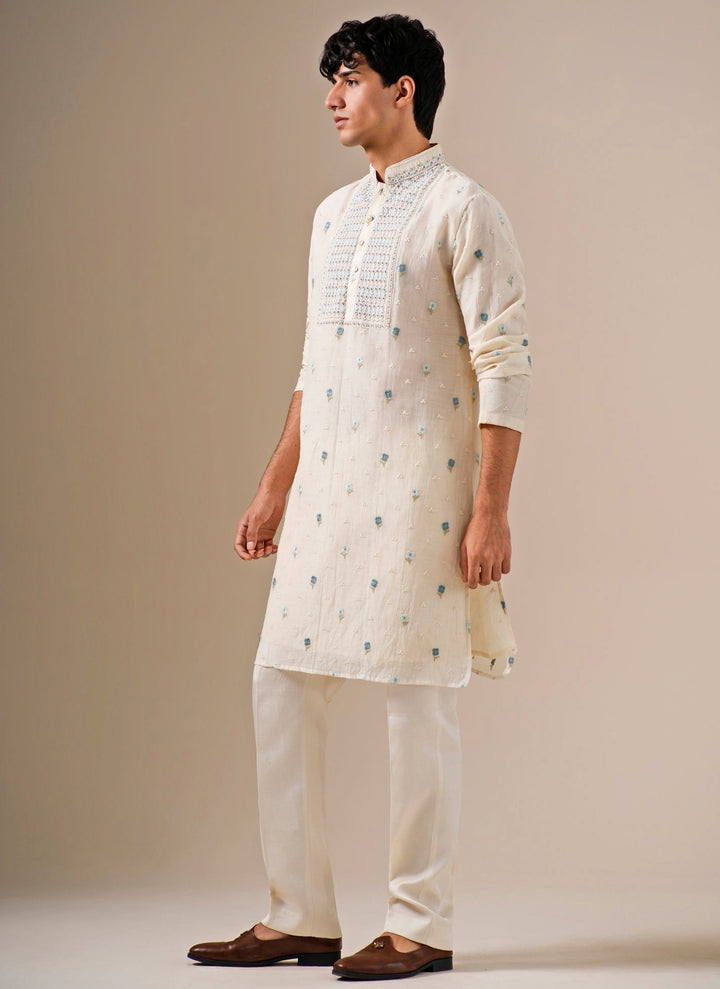 White Cotton Chanderi Kurta Set