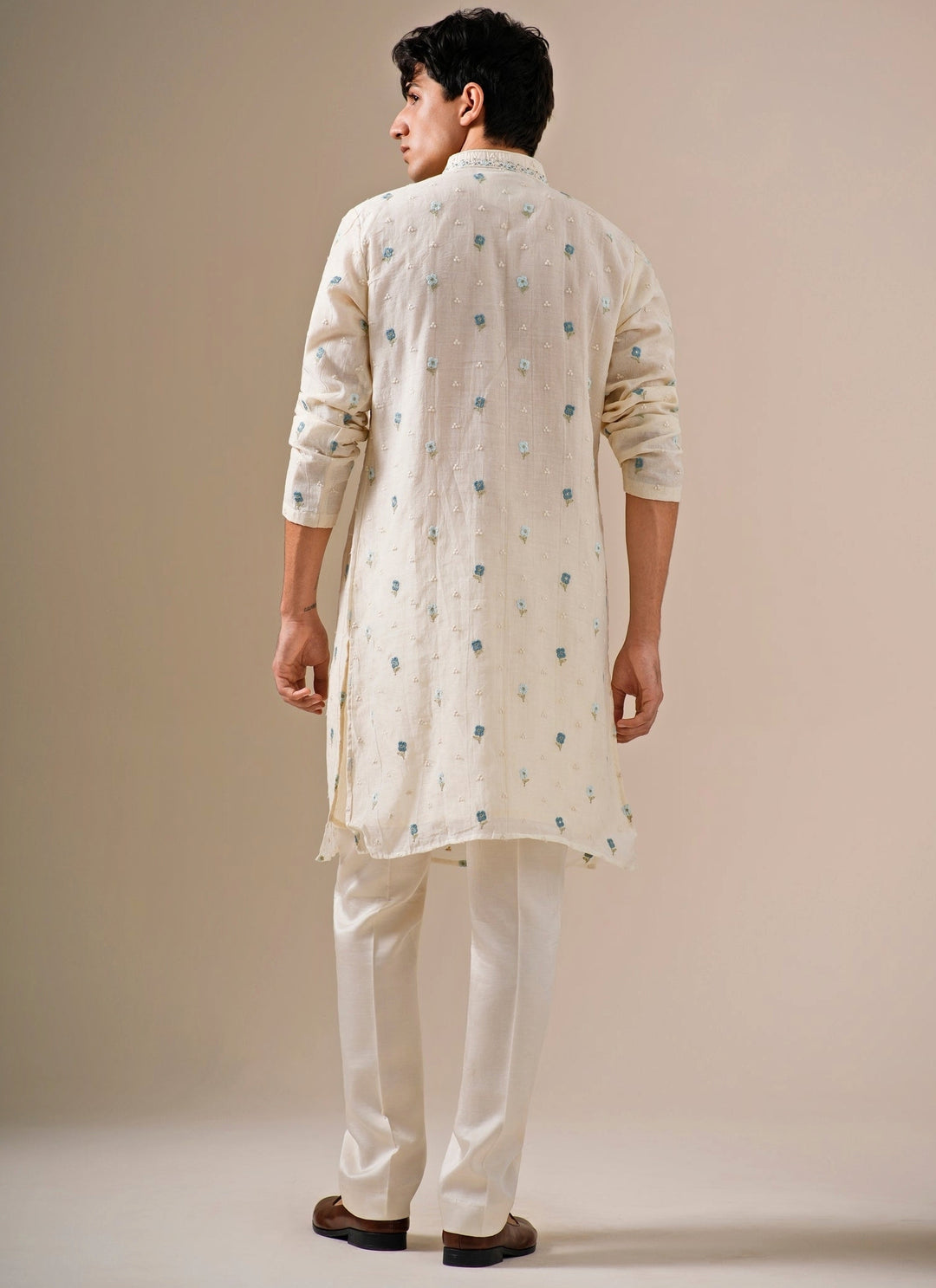 White Cotton Chanderi Kurta Set