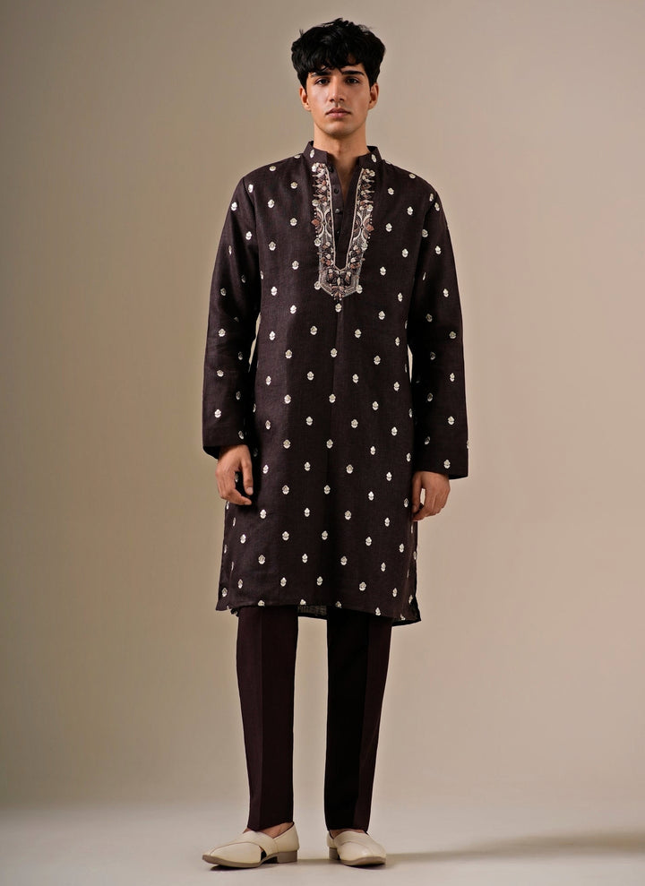Deep Brown Cotton Linen Kurta Set