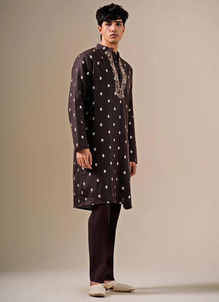 Deep Brown Cotton Linen Kurta Set