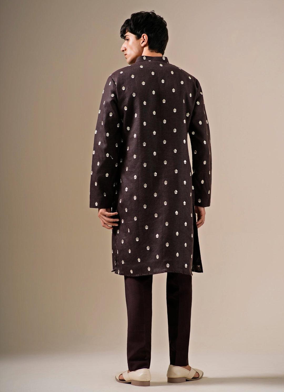 Deep Brown Cotton Linen Kurta Set