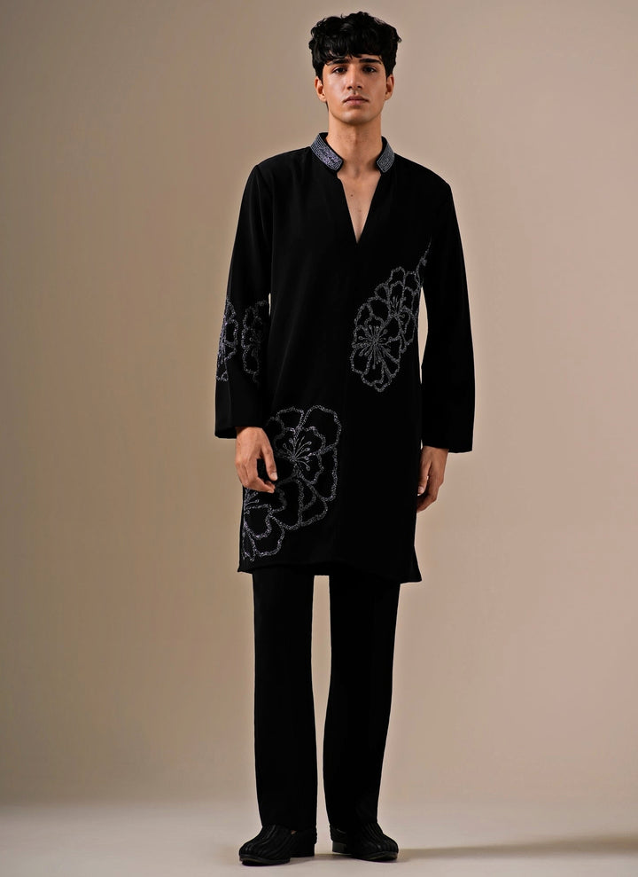 Black Crepe Kurta Pants Set
