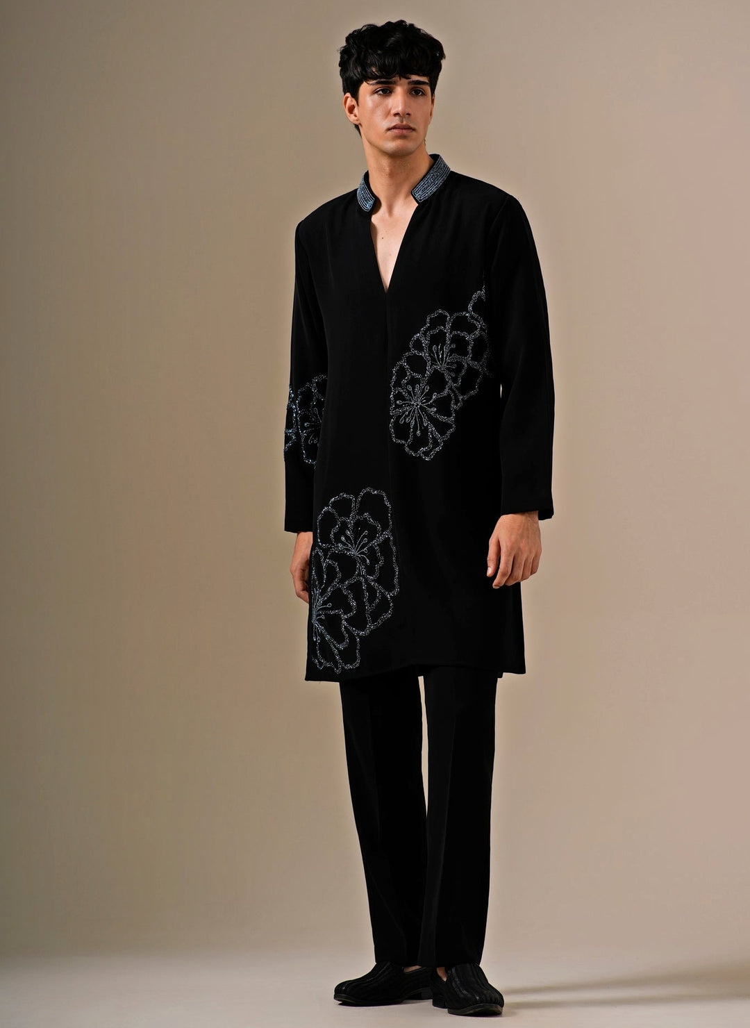 Black Crepe Kurta Pants Set