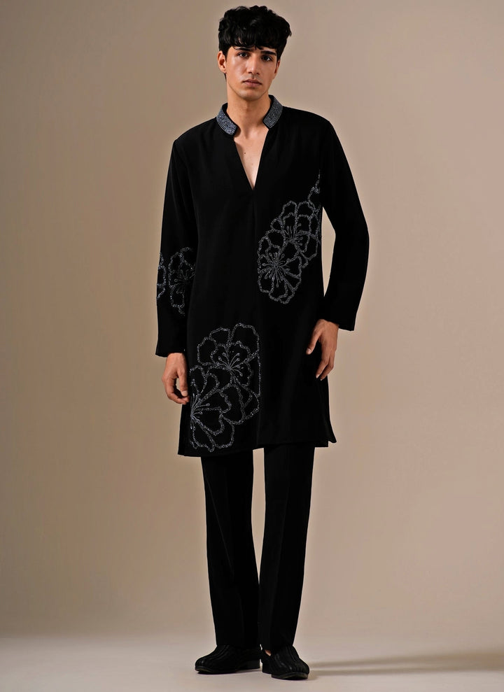 Black Crepe Kurta Pants Set