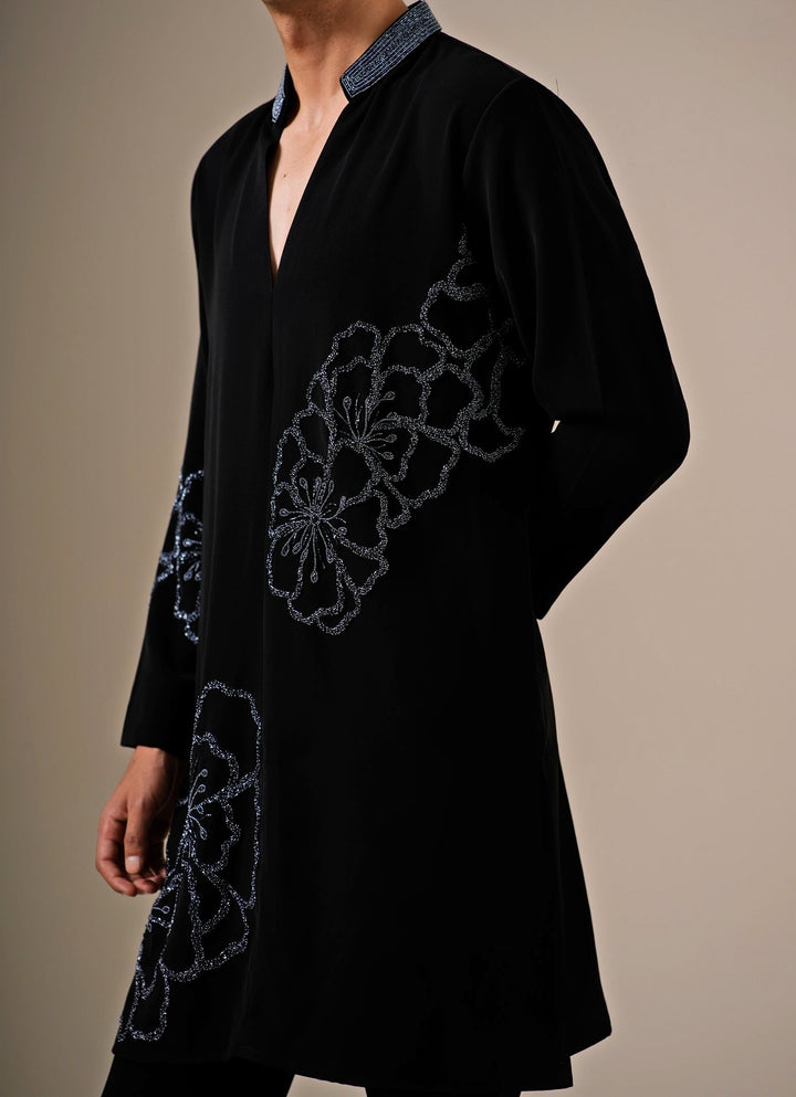 Black Crepe Kurta Pants Set