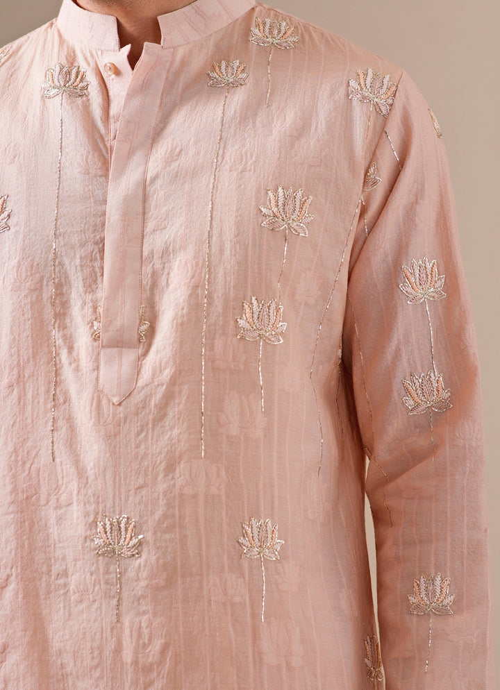 Soft Peach Cotton Jacquard Kurta Set