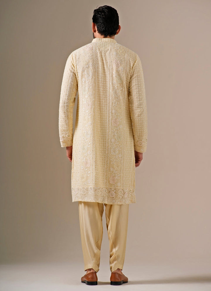 Pastel Yellow Cotton Chanderi Kurta Set