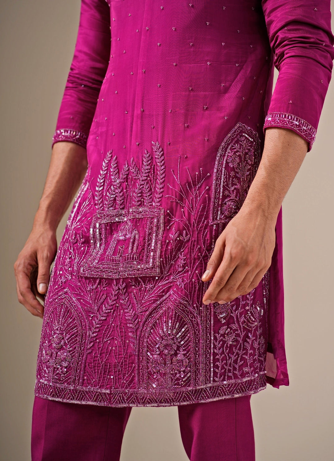 Hot Pink Ornate Silk Kurta Set