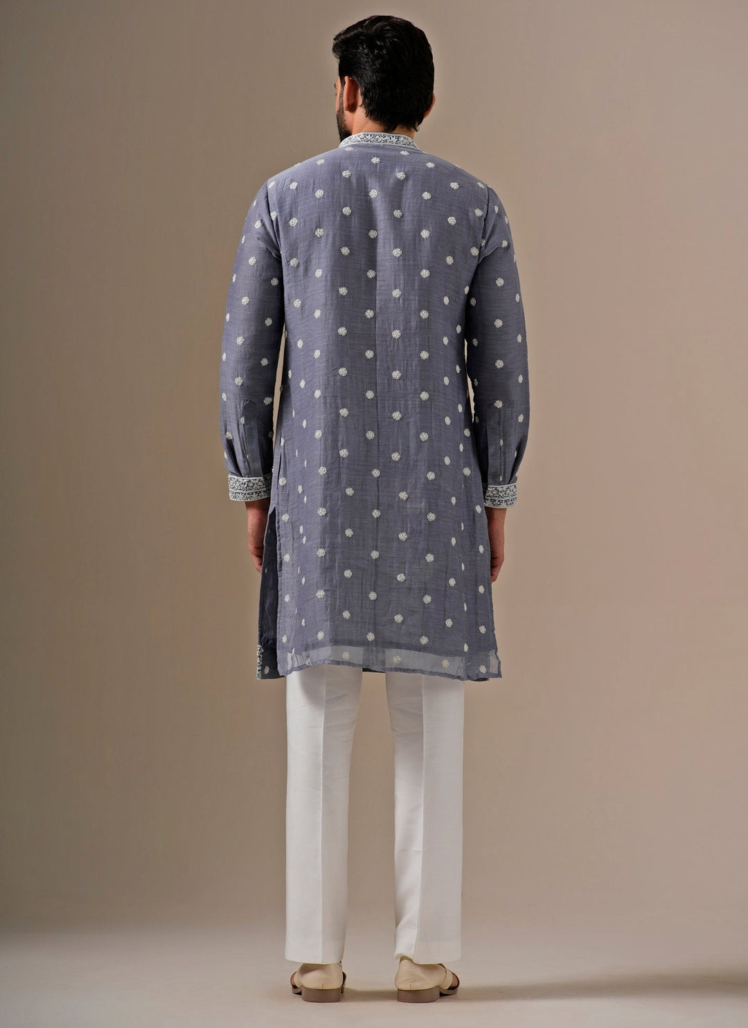 Grey Cotton Chanderi Kurta Set