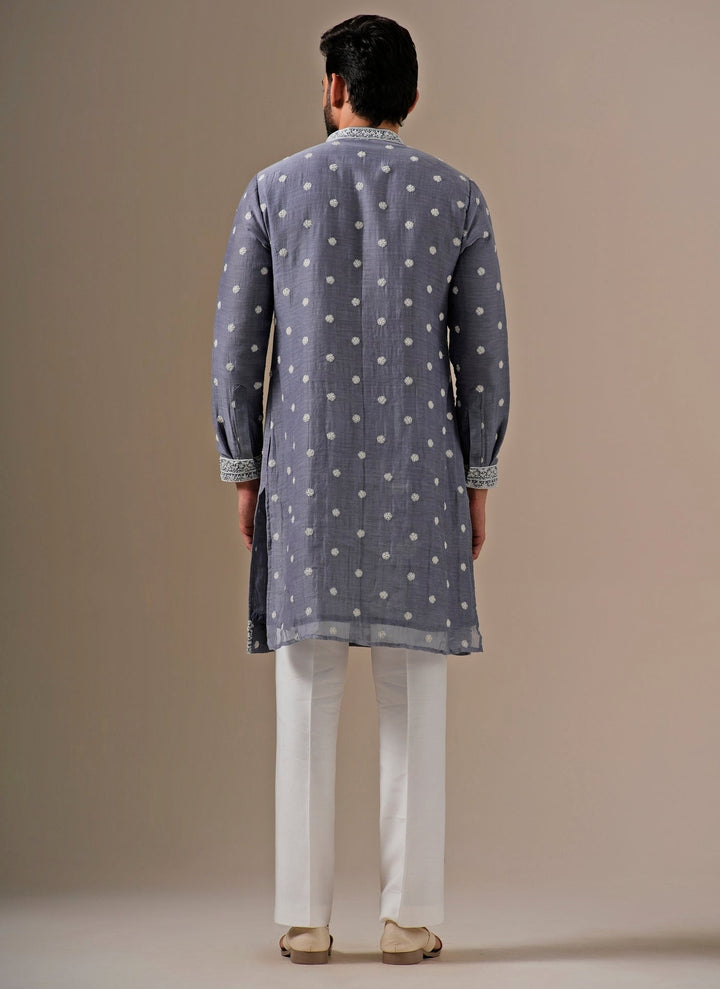 Grey Cotton Chanderi Kurta Set