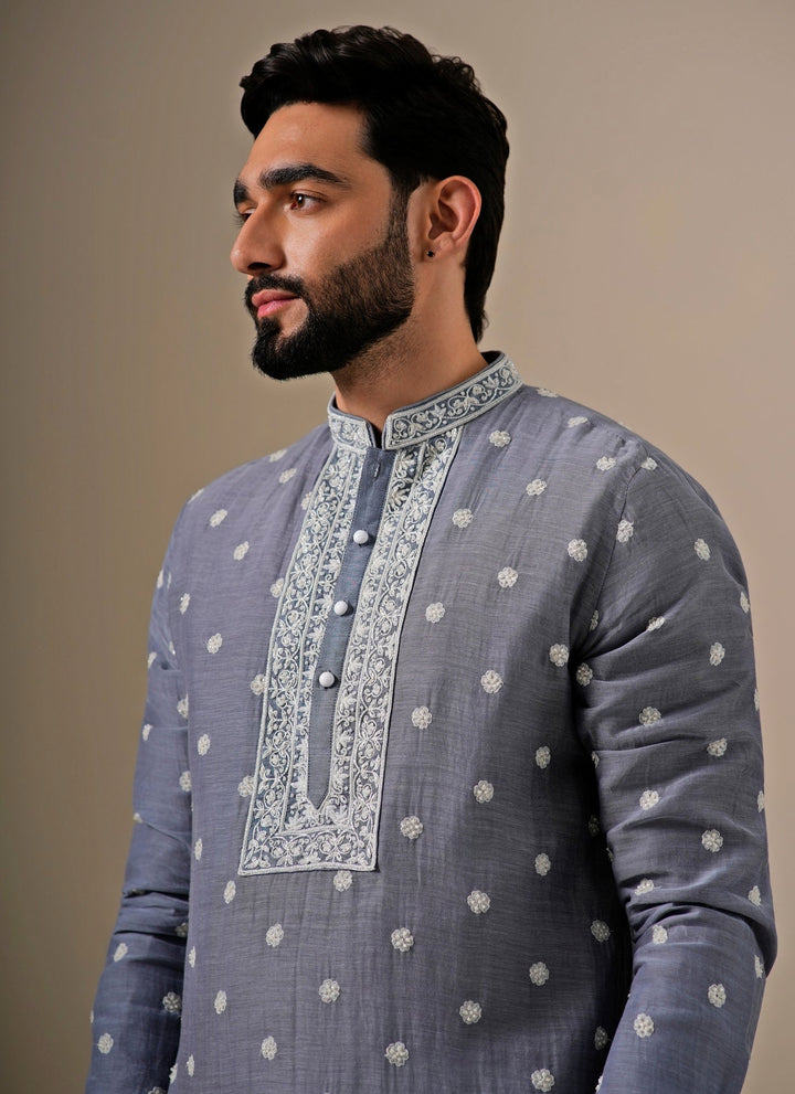 Grey Cotton Chanderi Kurta Set
