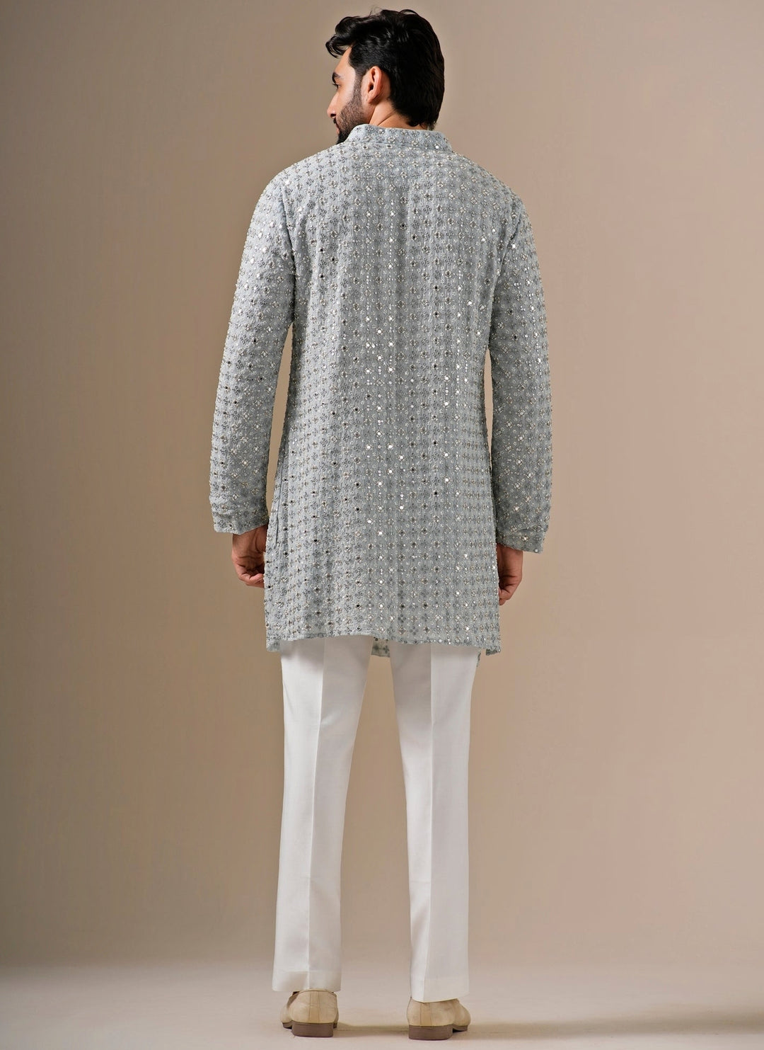 Powder Blue Georgette Mirror Kurta Pants Set