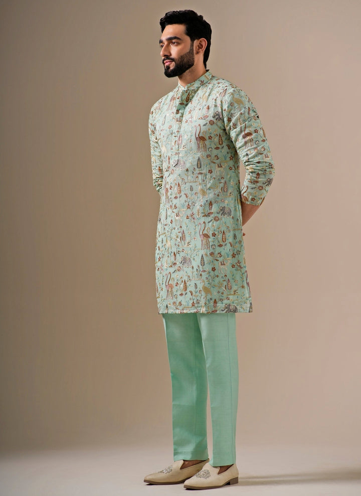 Mint Green Cotton Chanderi Kurta Set