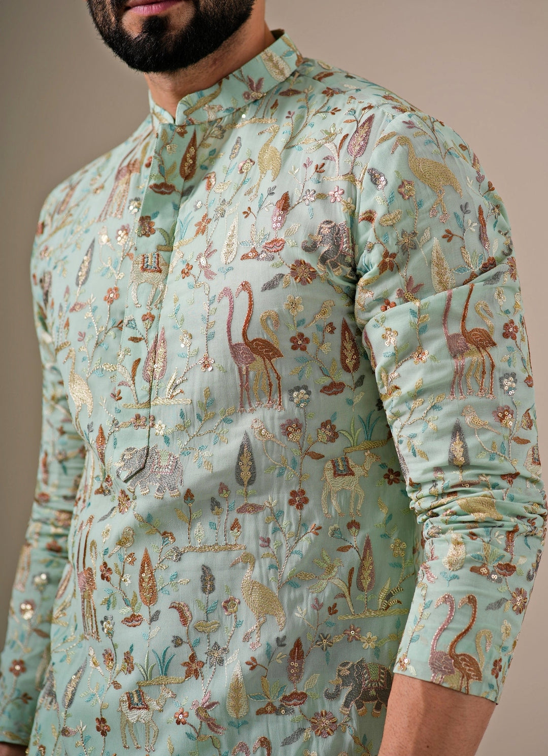 Mint Green Cotton Chanderi Kurta Set