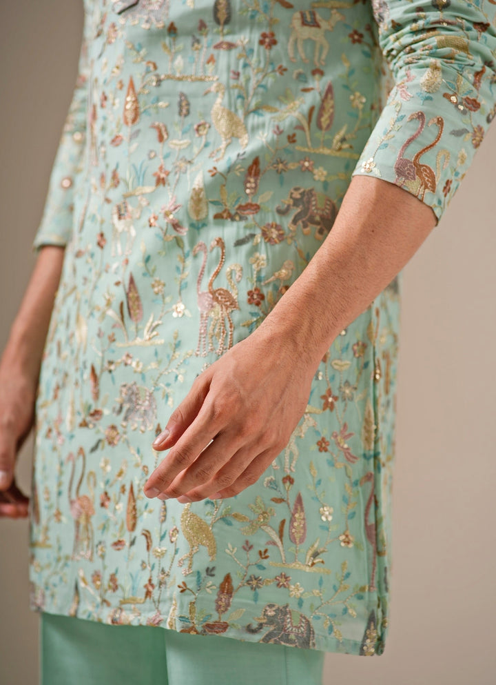 Mint Green Cotton Chanderi Kurta Set