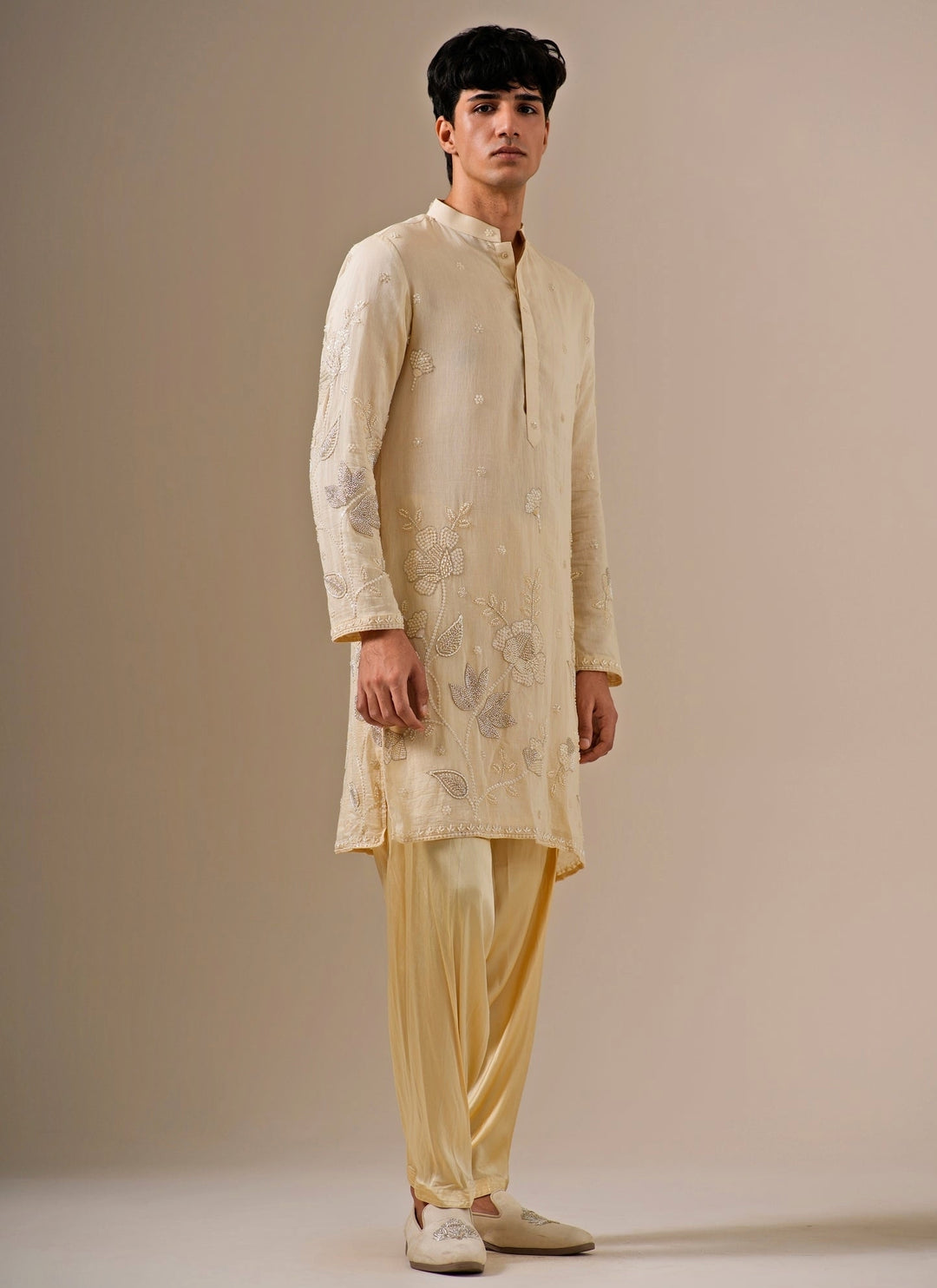 Beige Cotton Chanderi Meadow Kurta Set