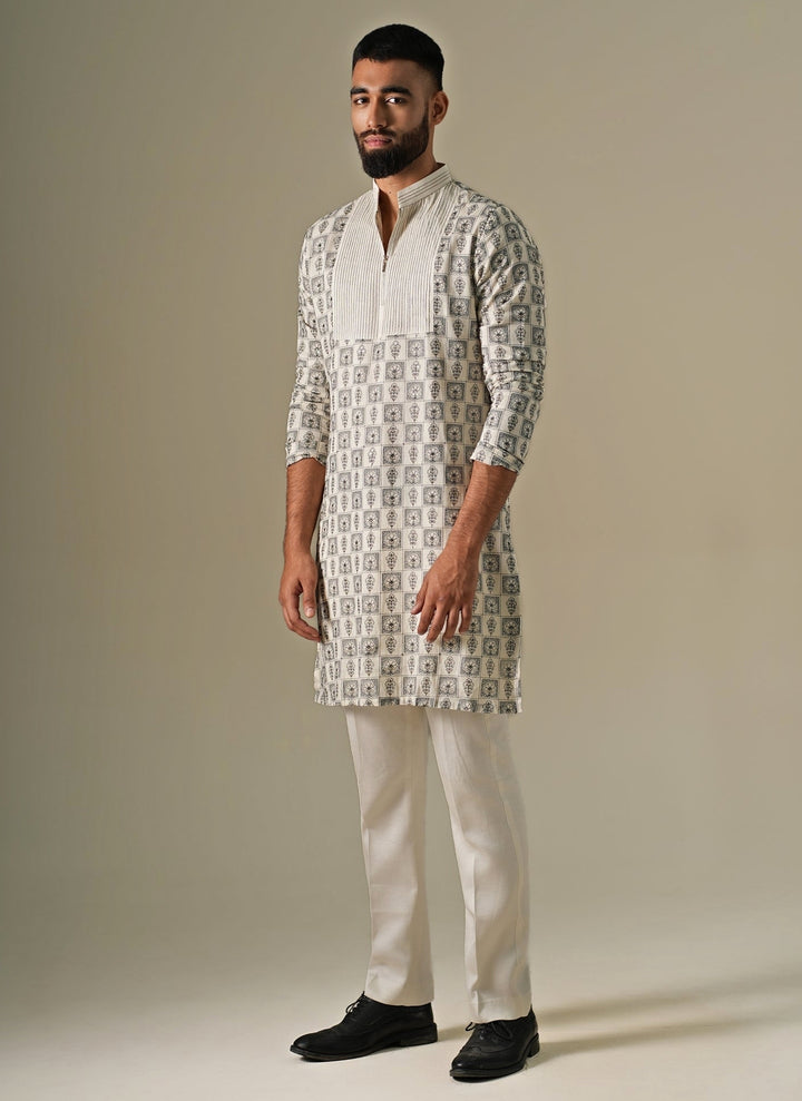 Ivory Cotton Chanderi Mosaic Kurta Set