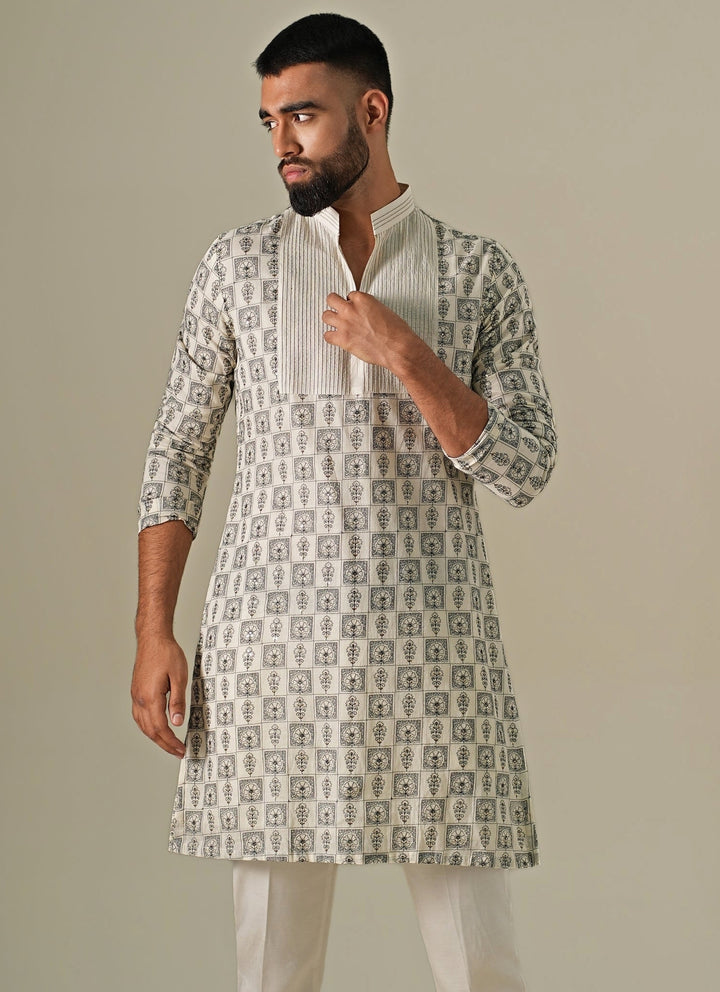 Ivory Cotton Chanderi Mosaic Kurta Set
