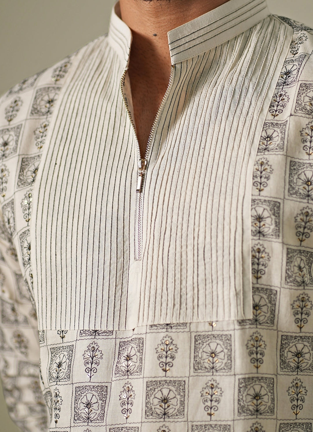 Ivory Cotton Chanderi Mosaic Kurta Set