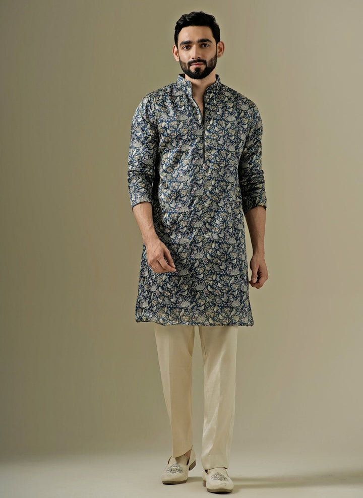 Midnight Blue Tussar Silk Kurta Set
