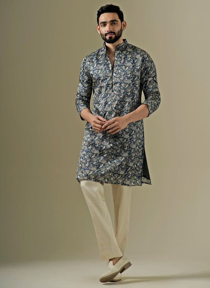 Midnight Blue Tussar Silk Kurta Set