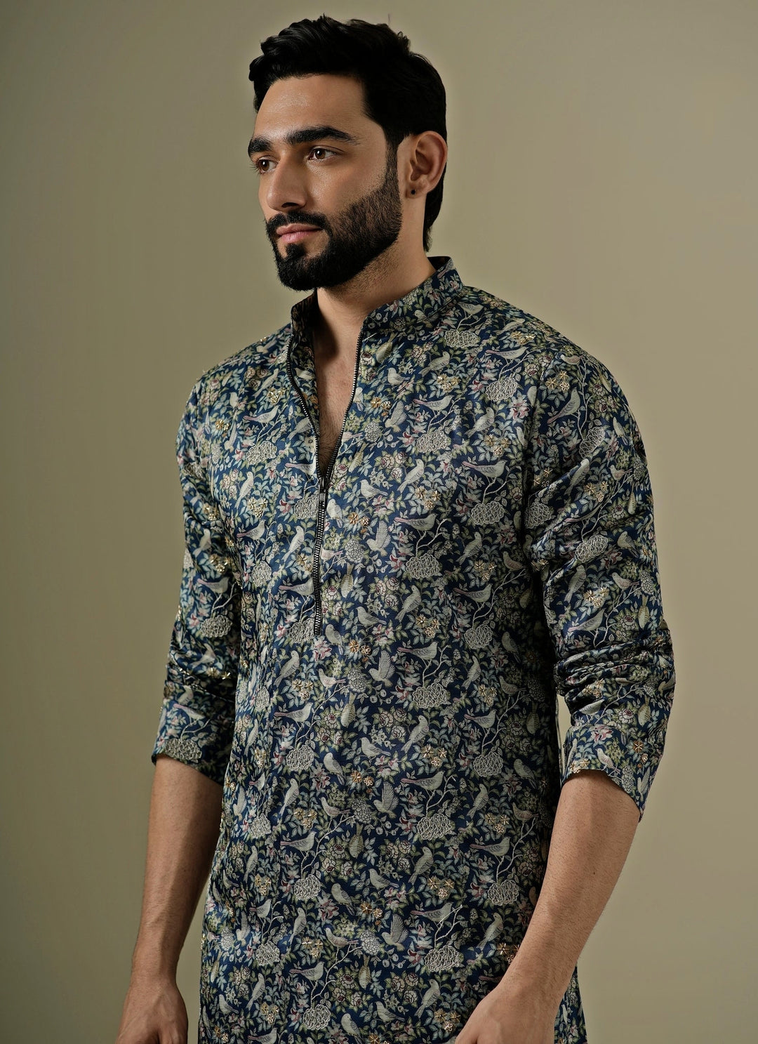 Midnight Blue Tussar Silk Kurta Set