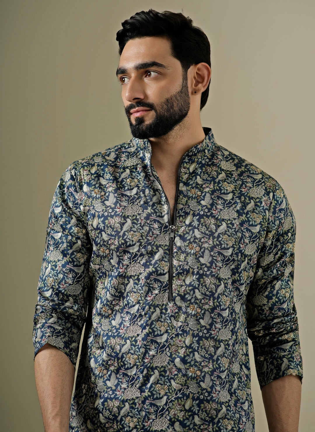 Midnight Blue Tussar Silk Kurta Set