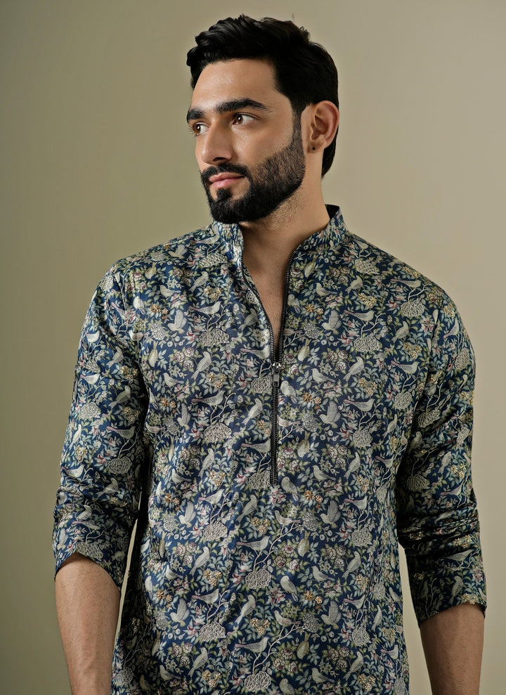 Midnight Blue Tussar Silk Kurta Set