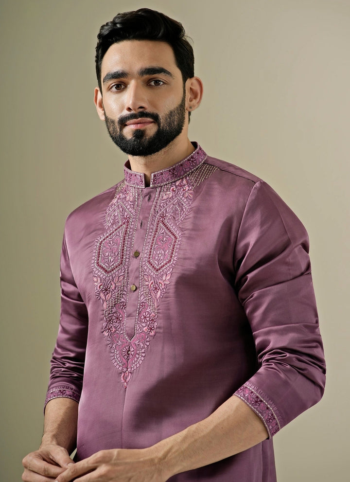 Plum Purple Silk Blend Kurta Set