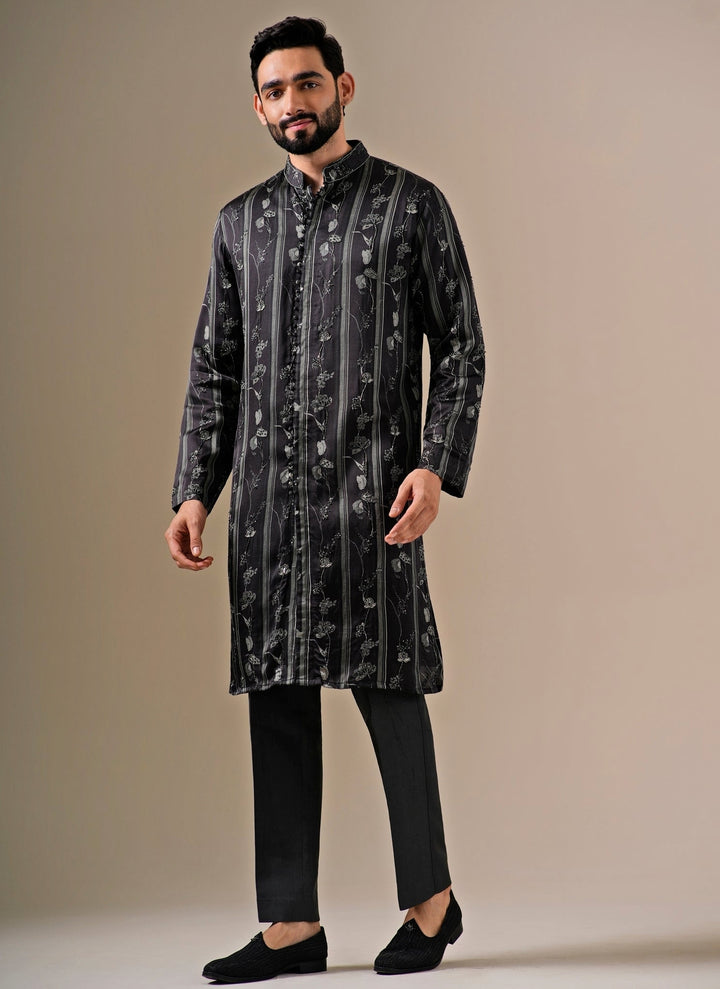 Charcoal Black Modal Silk Kurta Set
