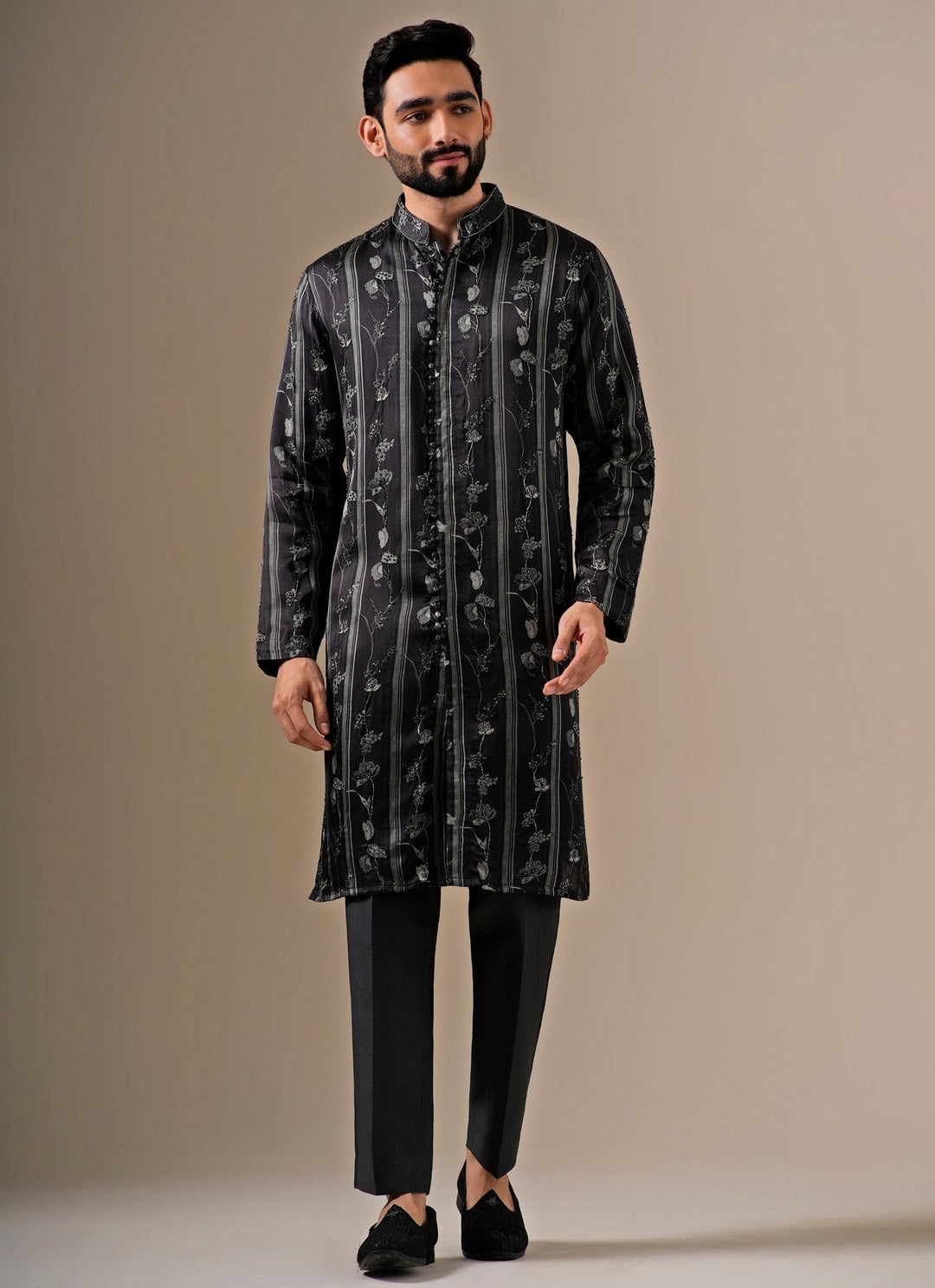 Charcoal Black Modal Silk Kurta Set