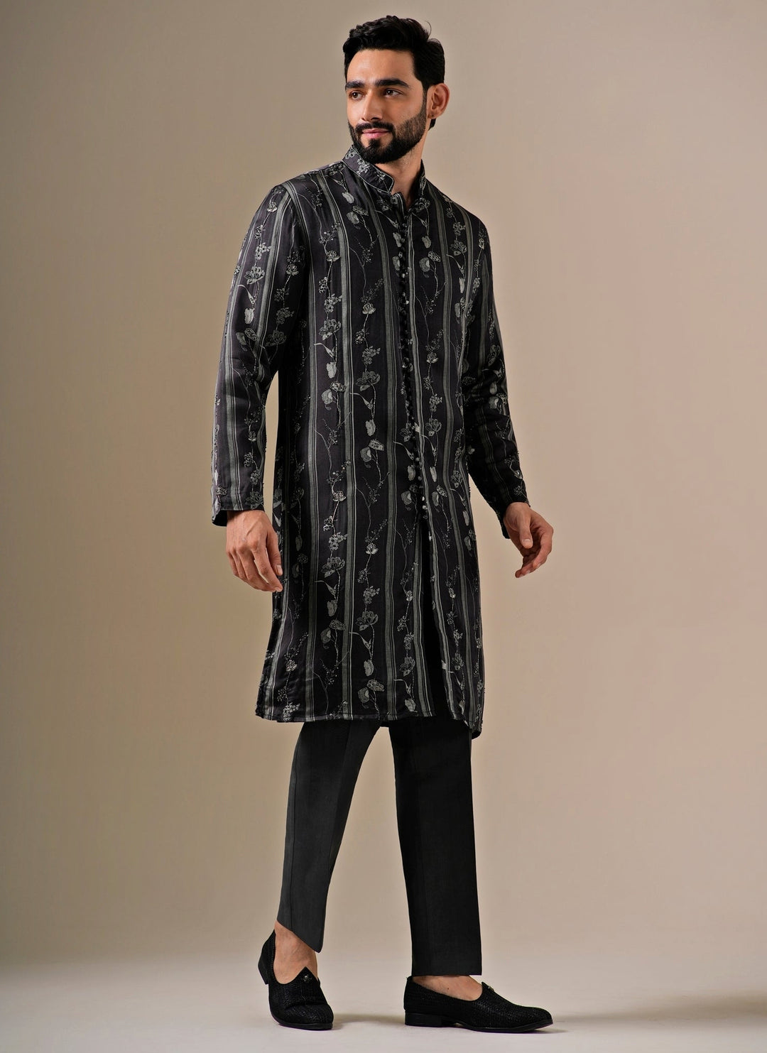 Charcoal Black Modal Silk Kurta Set