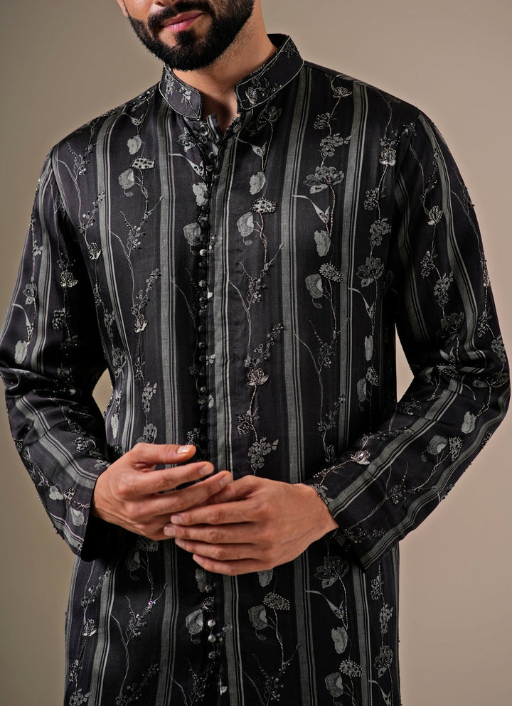 Charcoal Black Modal Silk Kurta Set