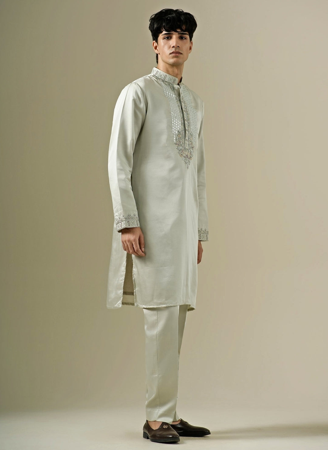 Muted Sage Green Silk Blend Kurta Set