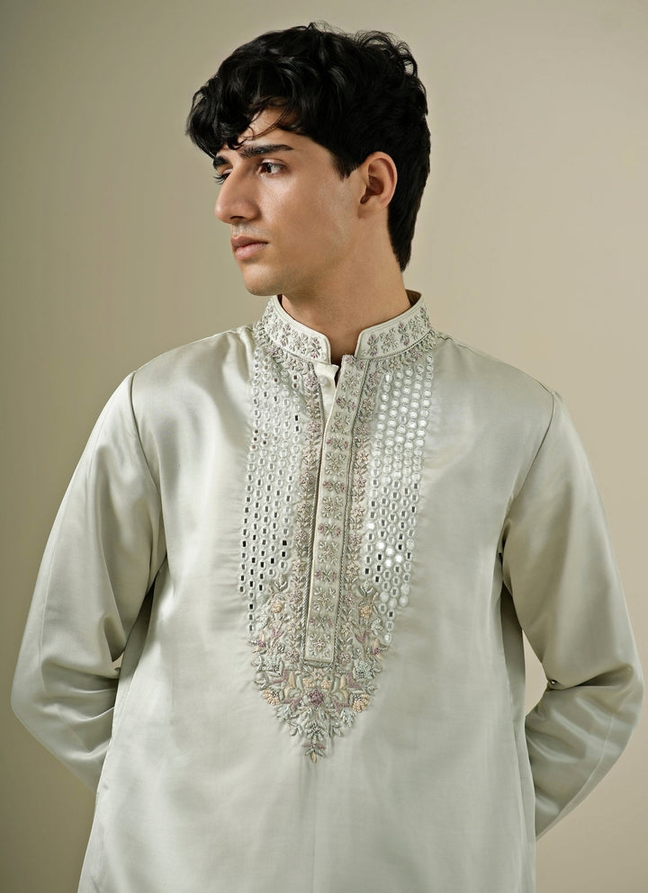Muted Sage Green Silk Blend Kurta Set